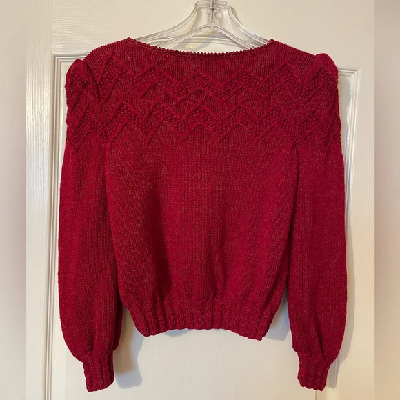 Vintage 80s Sheila Raymond Red Wool Blend Boat Neck Sweater Size L Retro Classy - Picture 3 of 11
